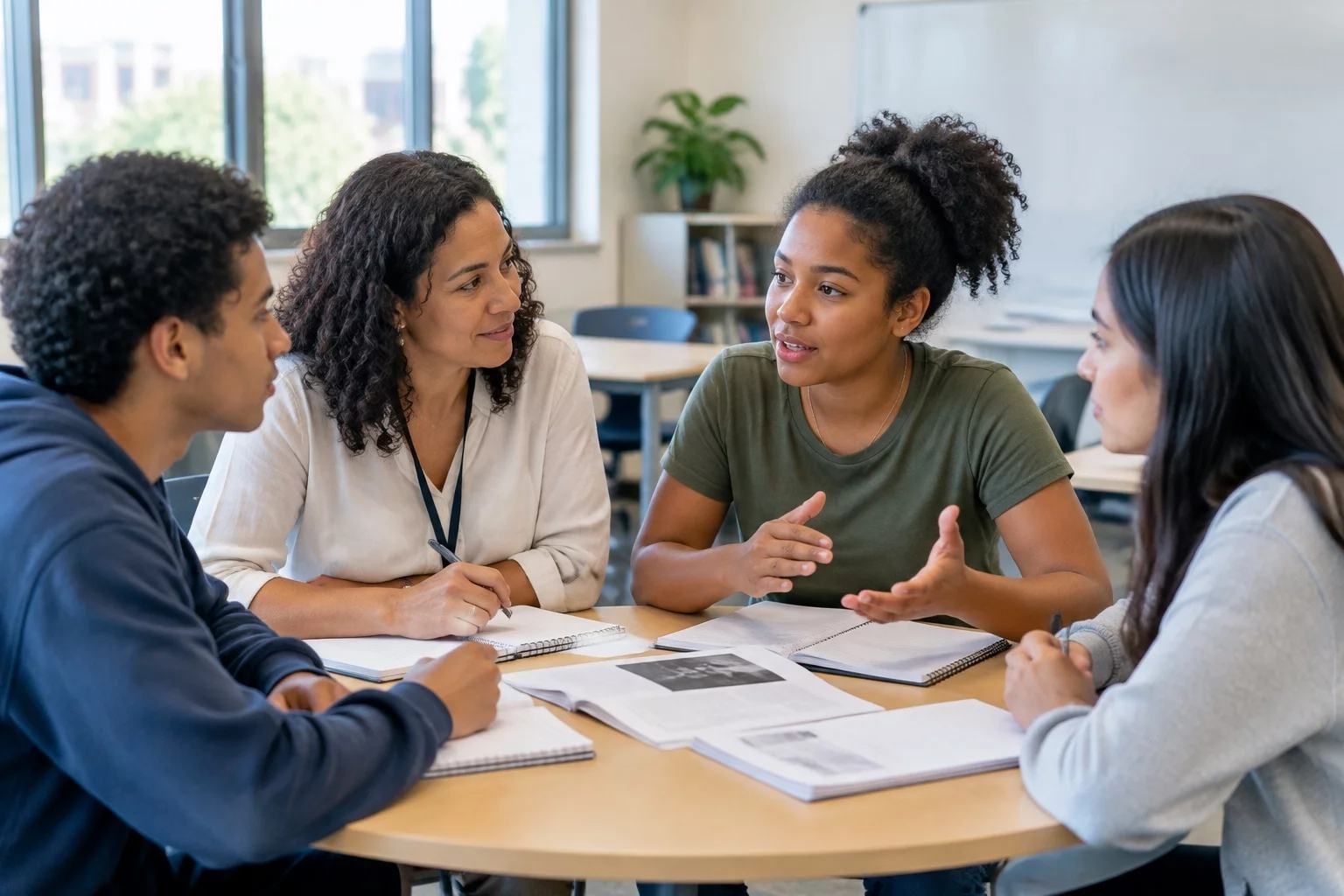 Professor comenta com a turma um argumento escrito